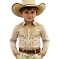 thumbnail image 4 of Kids Western Cowboy Style Long Sleeve Print Casual Button Down Shirt for Boys Daily Wear Khaki 140, 4 of 4