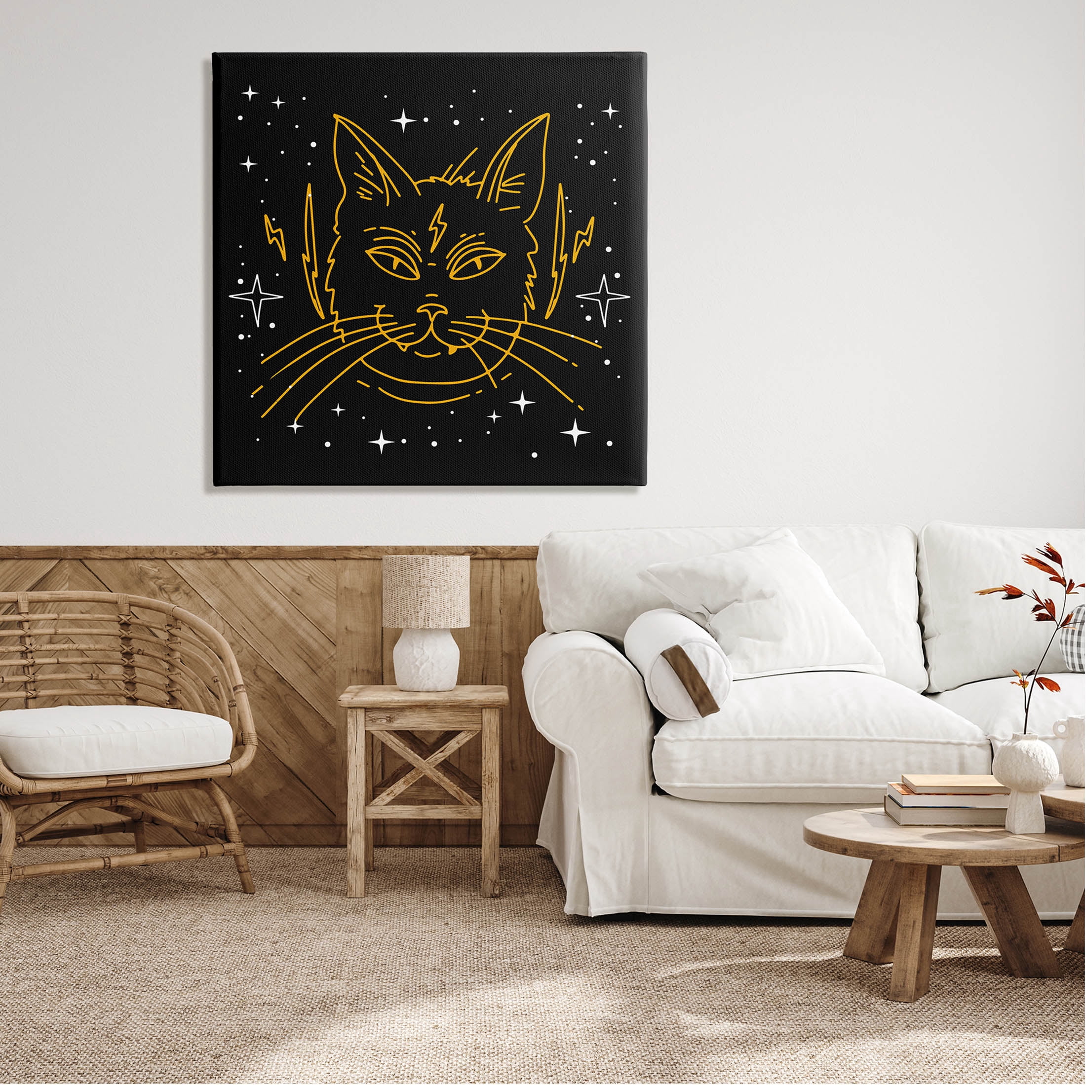 Stupell Industries Starry Cat Lightning Bolt Graphic Art Gallery Wrapped Canvas Print Wall Art, Design by Lil' Rue