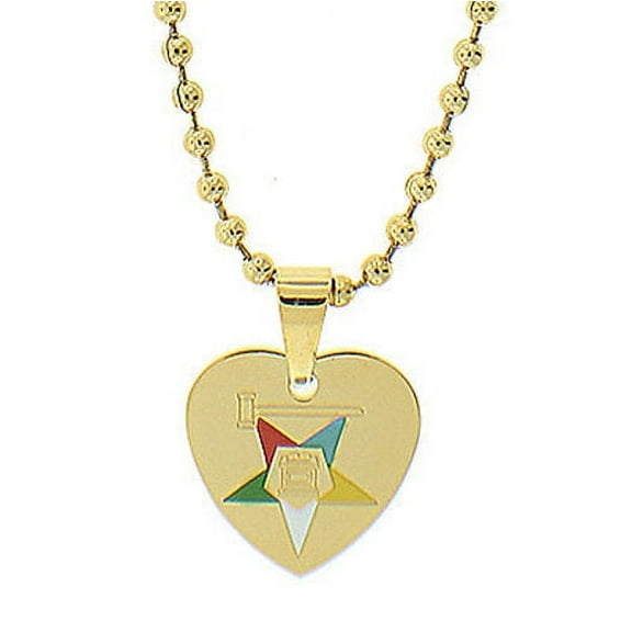 Order of the Eastern Star Heart Pendant - Gold Color Steel OES Symbol Necklace