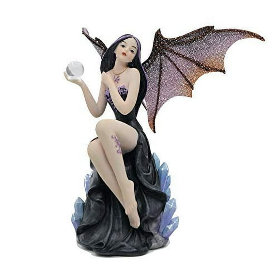 Comfy Hour Fairyland Collection 6‚Äù Dark Fairy Witch Spirit Forest with Magic Ball On Crystal Stone Figurine, Home Decoration and Collectibles, Resin Stone