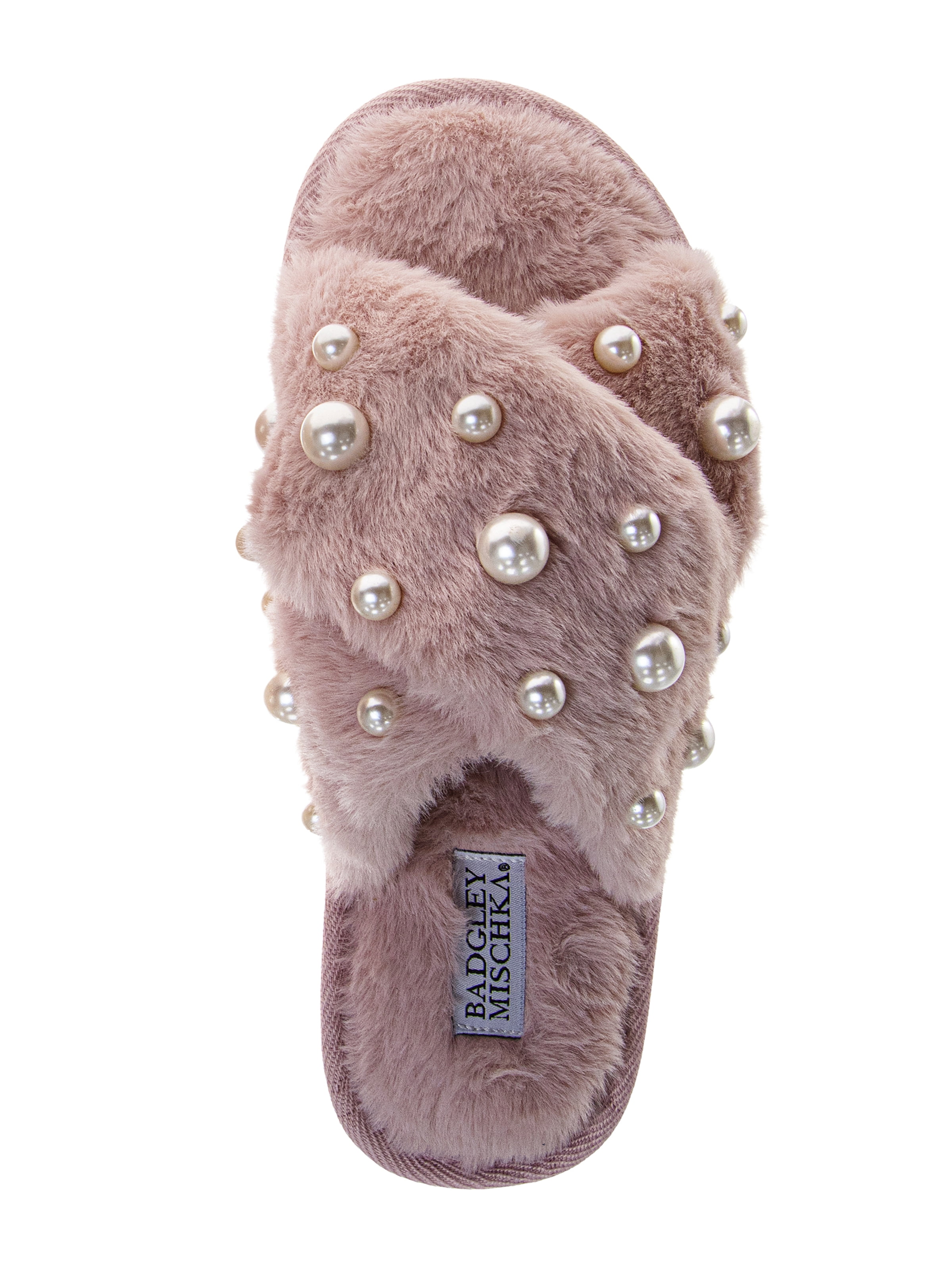 Badgley Mishka Women's Cross Strap Slippers with Pearls Details