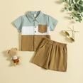 thumbnail image 3 of Baby Boys Outfits Summer Casual Short Sleeve Gentleman Patchwork Hawaii Beach Holiday T Shirt Shorts Kids Clothes Brown 3 Years-4 Years, 3 of 5