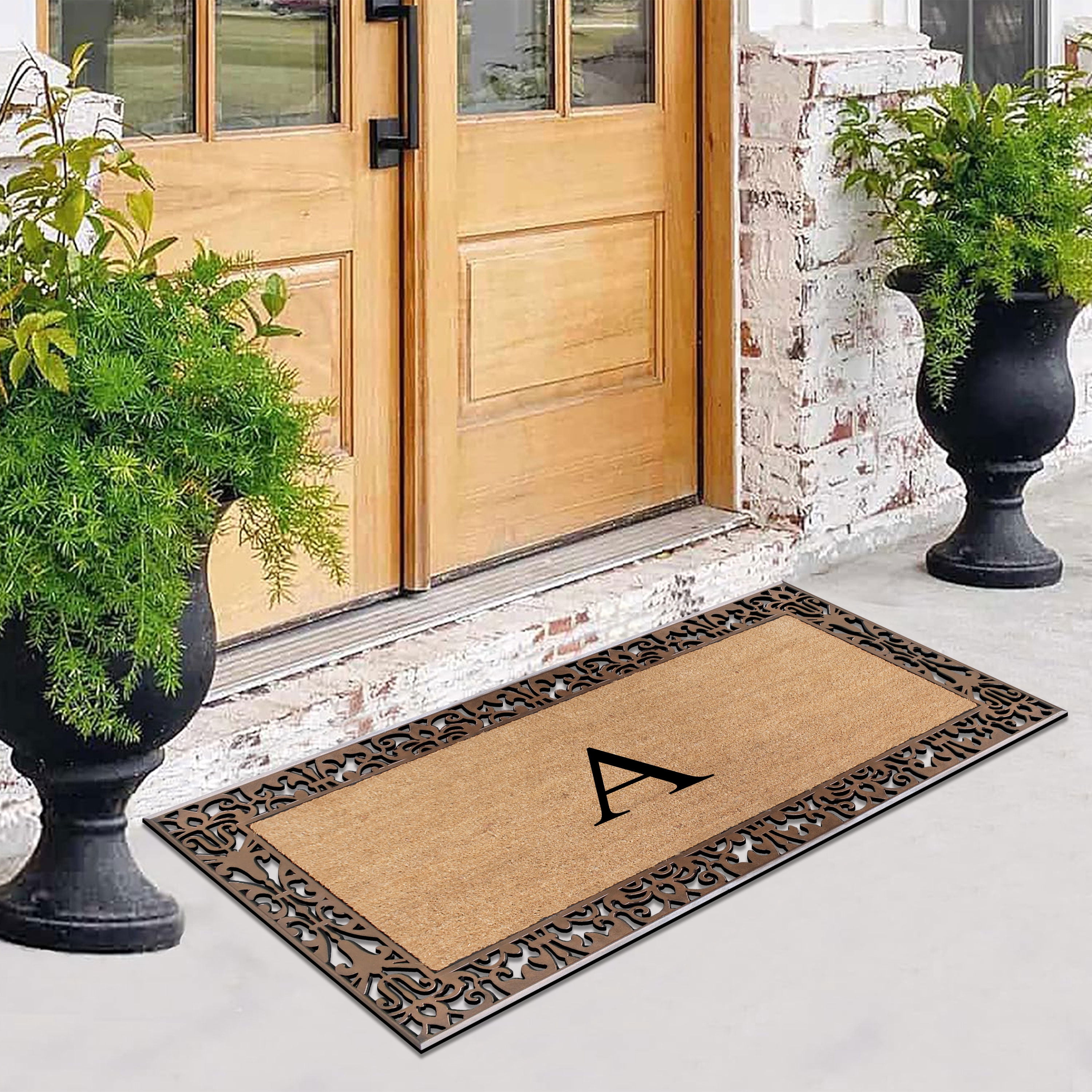 A1HC Natural Coir and Rubber Paisley Monogrammed Doormat, 30"x60", Heavy Duty Outdoor Front Door Mat, Durable Easy-Clean Bronze Rug