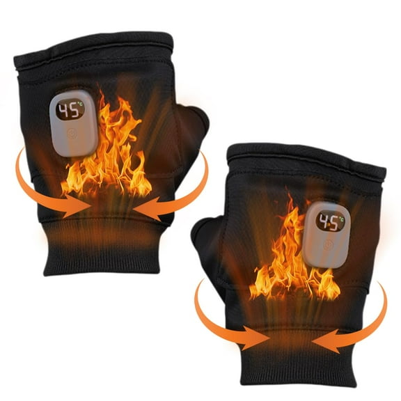 Portable Heating Gloves with Digital Display, 2025 New Smart Thermostatic Heated Fingerless Gloves, Rechargeable Adjustable Heating Gloves for Women Winter Electric Hand Warmers (Black, One Size)