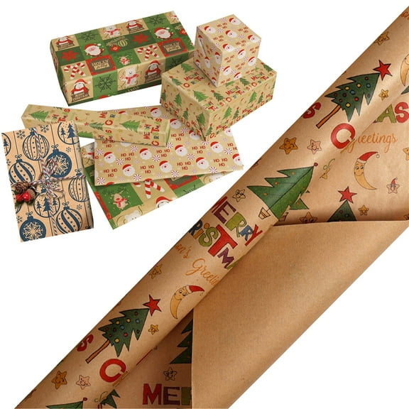 Gift Wrapping Paper,Christmas Wrapping Paper Roll Retro Wrapping Paper With Christmas Decorative Design For Boys Girls Women Brown Wrapping Paper For Xmas New Year Holiday Decor