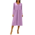 thumbnail image 5 of MGDXOX Nightgowns for Women Long Sleeve House Dress Soft Pleated Dresses V Neck Button Down Lightweight Sleepwear Purple Free Size, 5 of 7