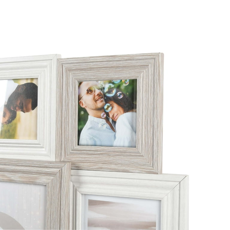 Prinz 9-Opening Multi-Sized Wall Collage Picture Frame, Rustic White-Grey