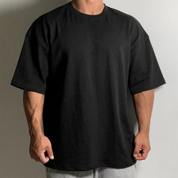 WAENQINLA Oversized Tshirts for Men Gym Summer Short Sleeve Workout T Shirts Lightweight Solid Crewneck Tshirt Basic Tees
