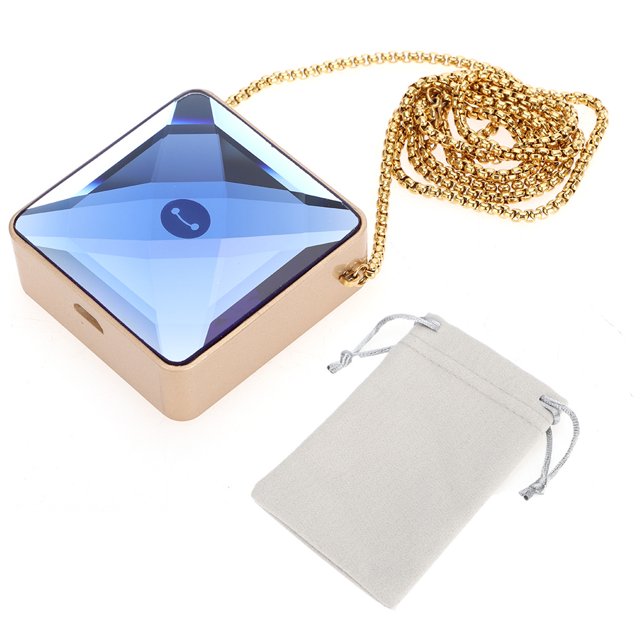 Mini collar de cristal portátil con carga USB, purificador de aire de iones negativos, enchufe estadounidense de 100-240V (azul)