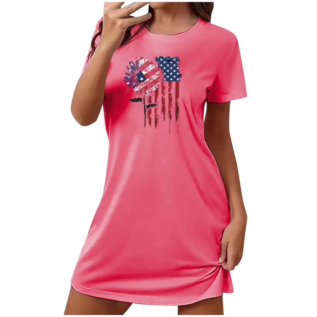 Chemises à Manches Courtes pour Femmes, Chemise de Nuit Courte Ample pour Femmes avec Imprimé sur la Poitrine, Robe de Nuit à Manches Courtes, Chemises de Nuit pour Femmes Douces, Chemises de Nuit pour Femmes Douces, Chemises à Manches Courtes pour Femmes