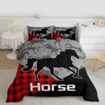 thumbnail image 2 of Manfei Farm Horse Full Size Comforter Sets 3-Piece, Black Red Plaid Bedding Comforter Set, Animal Theme Bedding Sets, Microfiber Bedroom Decor, 2 of 8