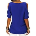 thumbnail image 3 of Sexy Dance Plus Size Cut Out Cold Shoulder Tops For Women Casual Solid Color Tees Loose Basic T Shirts Summer Batwing Sleeve Tunic Blouse Tops Size S-5XL, 3 of 3