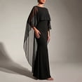 thumbnail image 5 of UDAUDU Women's Mesh Shawl Chiffon Cape High Low Flowy Poncho Trendy Elegant Sheer Wraps Capelets Bridal Wedding Evening Black L, 5 of 6
