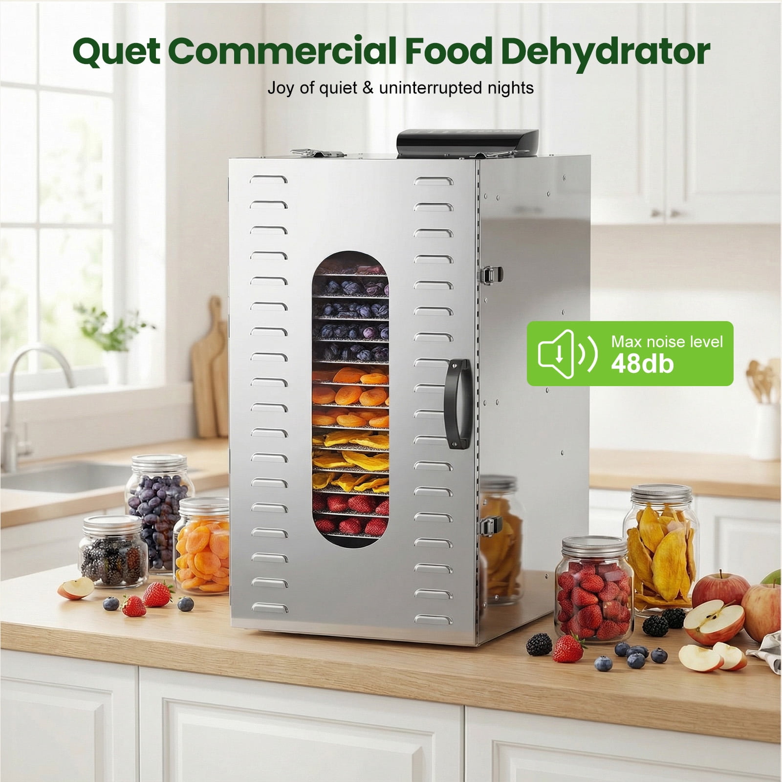 Commercial Food Dehydrator Machine, 1500W Jerky Dehydrators with 20 Stainless Steel Large Trays, 194°F Temperature Control & 24H Timer Food Dryer for Fruit Meat Herb Dog Treats