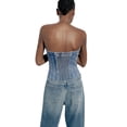 thumbnail image 5 of Coduop Women Strapless Denim Tube Top Spaghetti Strap Backless Button Up Corset Camisole Vest Top, 5 of 7