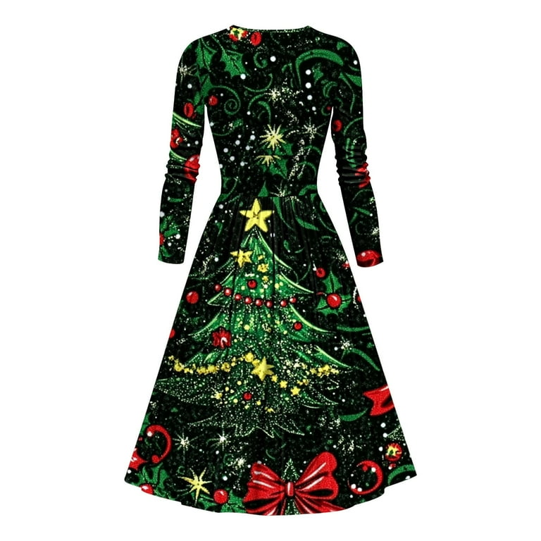 Christmas Dress - Formal Dresses Womens, Ladies Christmas Retro Dress  Christmas Tree Printed Dresses Long Sleeved V-Neck Tunic Dress Pleated  Dresses - Walmart.com