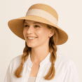 thumbnail image 2 of Women's Wide Brim Straw Hat with Twisted Bow Back Detail and Sun Protection Design - Beige, 2 of 7