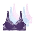thumbnail image 2 of 3PCS Women's Plus Size Bras Push up Supportive Bras Solid Color Underwire Women Comfortable Breathable Gathering Bras for Heavy Breast Purple 75B, 2 of 5
