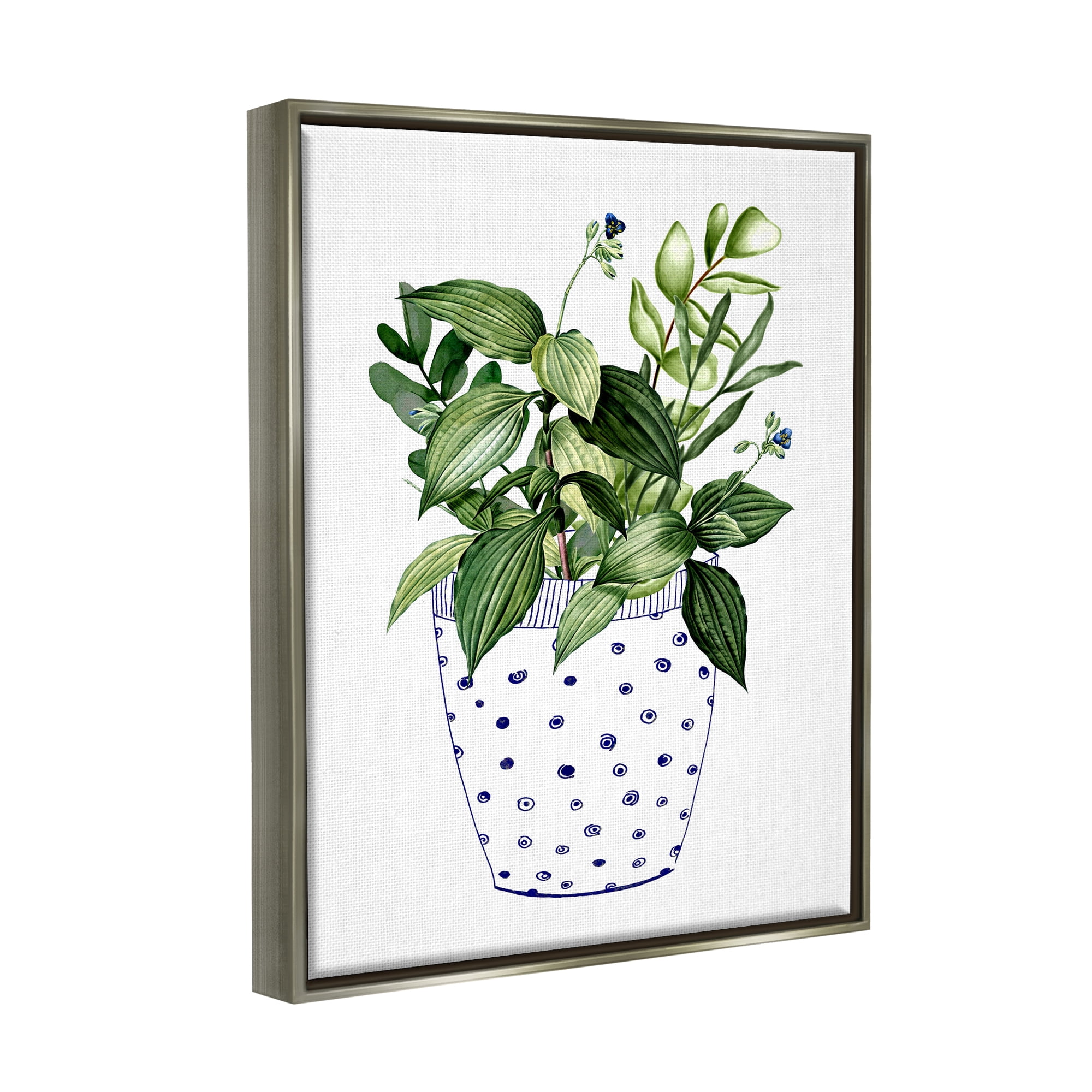 Stupell Industries Modern Potted Plant Botanical & Floral Painting Gray Floater Framed Art Print Wall Art, 17 x 21