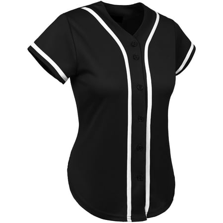 Womens Baseball Button Down Jersey Hip Hop Softball Athletic Short Sleeve Tee (Best Friend Softball Shirts)
