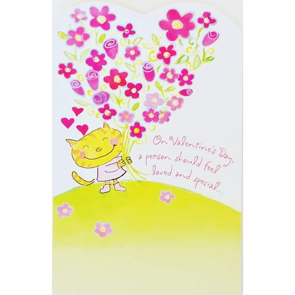 Happy Valentine's Day Greeting Card - Cat w/flowers -"You are loved and special"