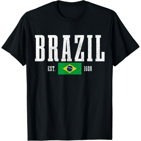 men and women can wear，Brazil Est. 1500 Brazilian Flag Fan T-Shirt