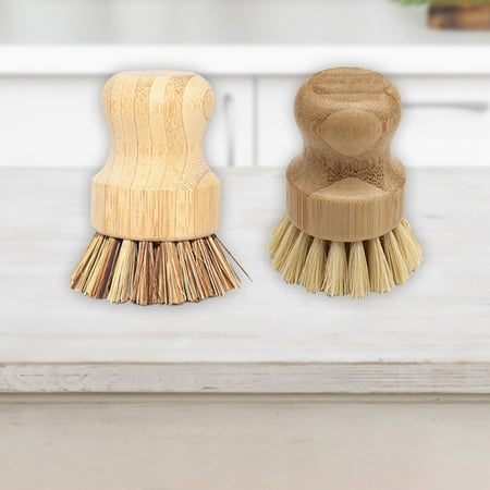 

BetterZ 2Pcs Dish Washing Brush Short Durable Bamboo Fiber Wooden Pot Brush for Home