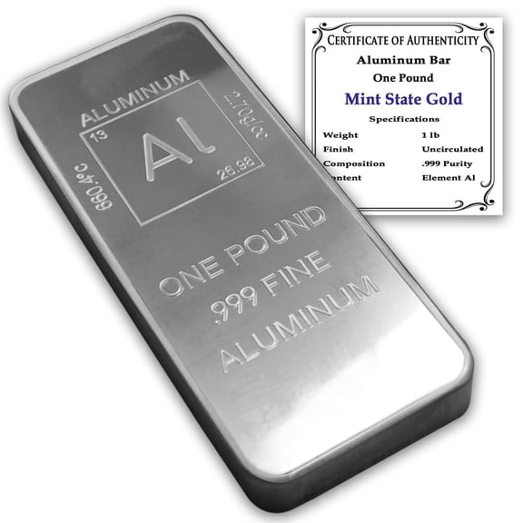 One Pound (1 lb) Aluminum Bar Paperweight with Element Design with Certificate of Authenticity by Mint State Gold