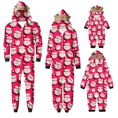 

Lovskoo 2024 Family Christmas Pajamas Matching Sets Onesie Deer Hooded Parent-Child Suit Printed Home Wear Pajamas Jumpsuit Wear Dad Pink