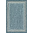 thumbnail image 1 of Unique Loom Outdoor Border Collection Casual Solid Border Transitional Indoor and Outdoor Flatweave Teal Area Rug (5' 0 x 8' 0), 1 of 2