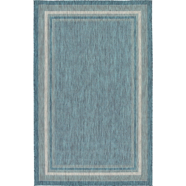 Unique Loom Outdoor Border Collection Casual Solid Border Transitional Indoor and Outdoor Flatweave Teal Area Rug (5' 0 x 8' 0)