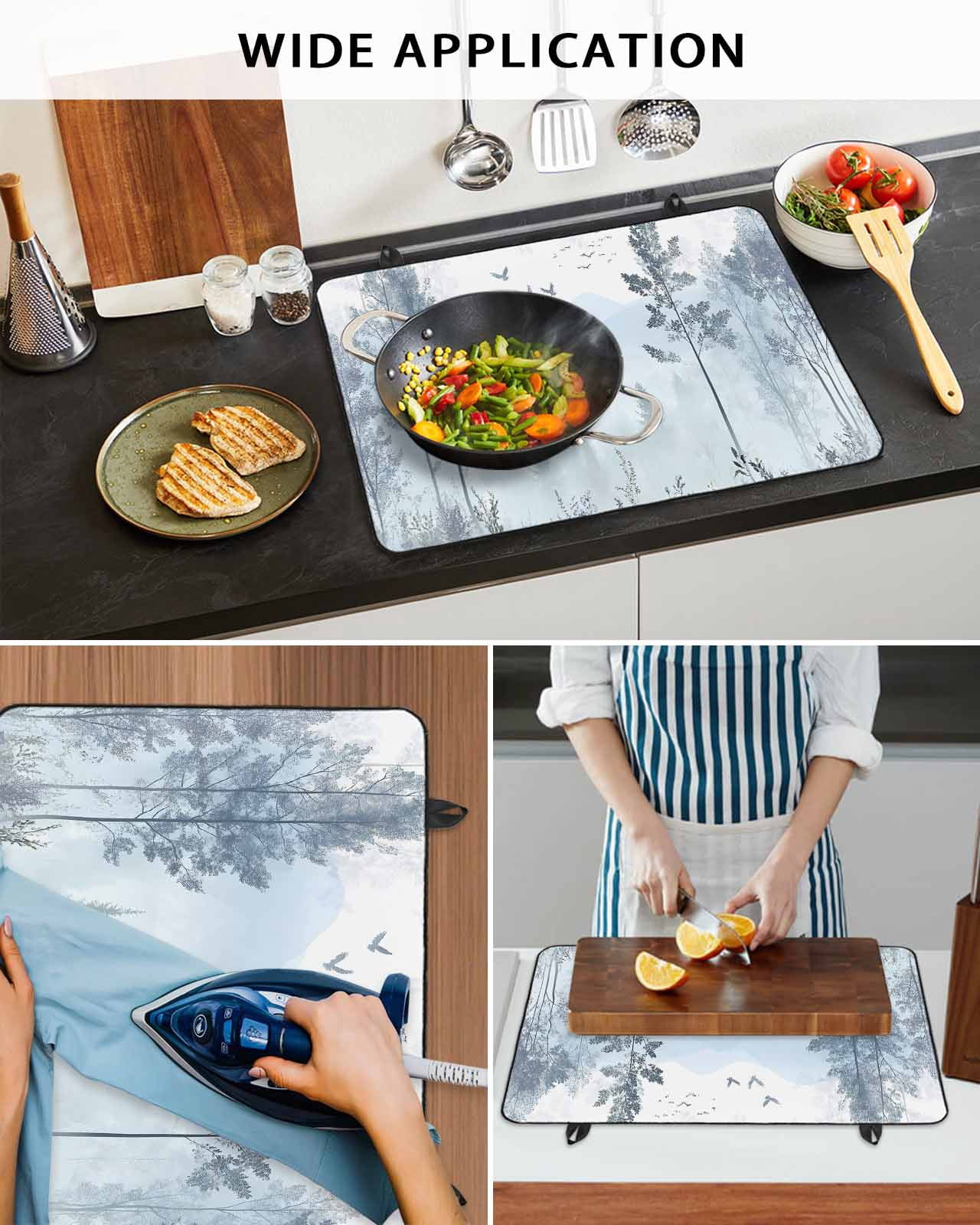 nqOlkjepod Large Induction Cooktop Protector Mat 24"x21", Ombre Forest Grey Stove Top Covers for Electric Stove, Mountain Watercolor Branches Stove Burner Cover Mats, Glass Top Stove Cover