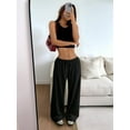 thumbnail image 2 of Women'S Drawstring Waist Straight Streetwear Wide Leg Sweatpants Casual Loose Baggy Long Summer Pants Black S, 2 of 7