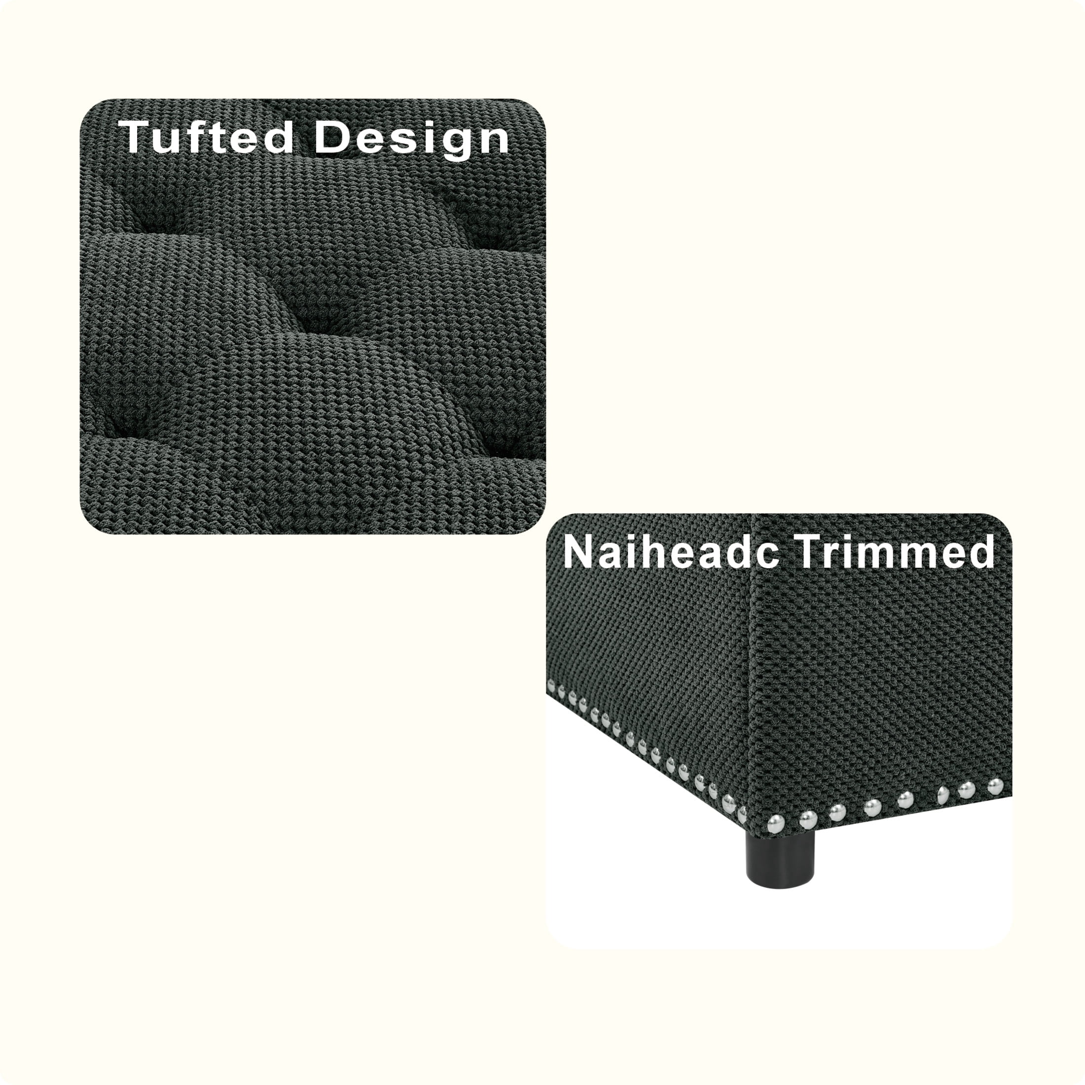 Noble House 30" Square Storage Ottoman with Tufted Top, Nailhead Trim, Dark Gray