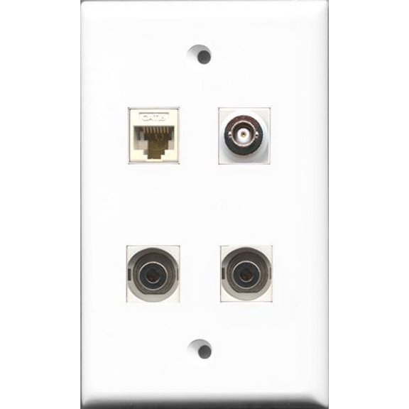 RiteAV - 2 Port 3.5mm and 1 Port BNC and 1 Port Cat6 Ethernet White Wall Plate