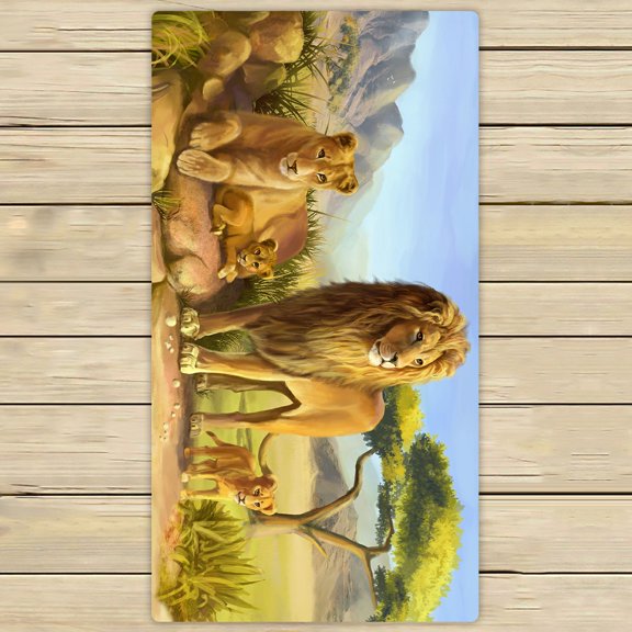 PHFZK Wildlife Animal Towel, Lion and Tiger Hand Towel Bath Bathroom Shower Towels Beach Towel 30x56 inches