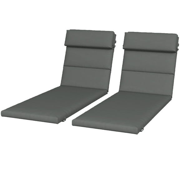 Set of 2 Grey Patio Chaise Lounge Chair Cushion Replacements, Water-Repellent Polyester Sun Lounger Pads with Headrest and Ties for Outdoor Garden, Backyard, and Poolside Use