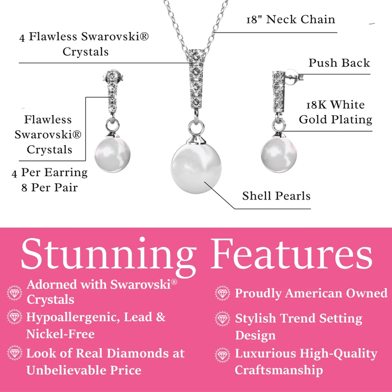 Cate & Chloe Gabrielle White Gold Shell Pearl & Swarovski Set photo 3