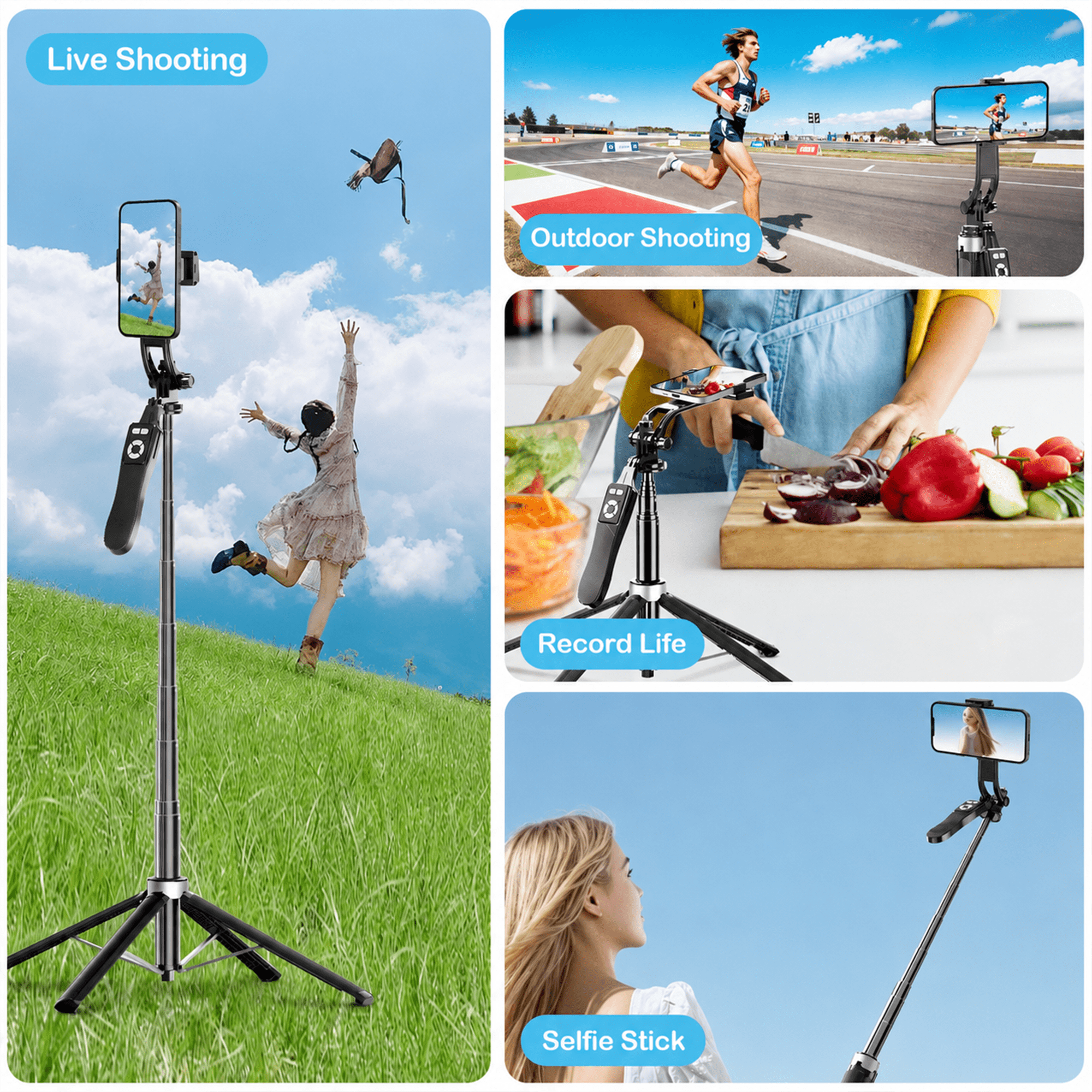 TIKBBRMG Phone Tripod and Selfie Stick 71in Extendable Phone Stand with Light, Remote & Rotatable Grip for Travel/Selfie/Recording/Vlogging, Compatible with iPhone/Android (Black)