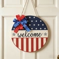 thumbnail image 7 of CuiLiyq 4th of July Wooden Round Door Sign, 11.8" Patriotic Stars and Stripes Hanging Decor for Front Door Porch Home Party, 7 of 7