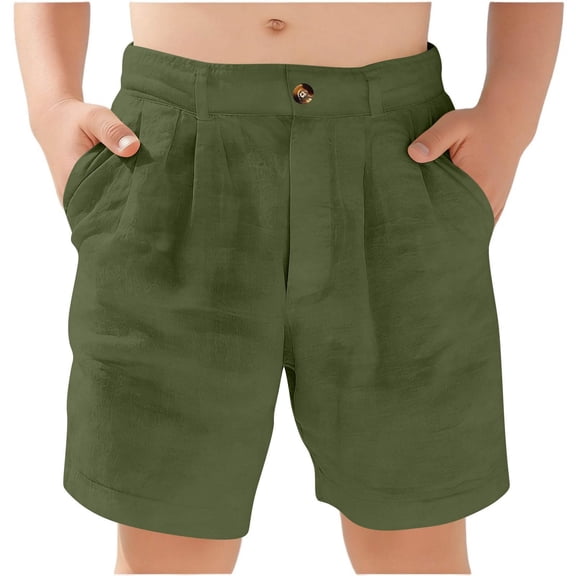 Lullu Boys Cotton Linen Shorts Casual Solid Color Breathable Shorts, Sizes 4-13
