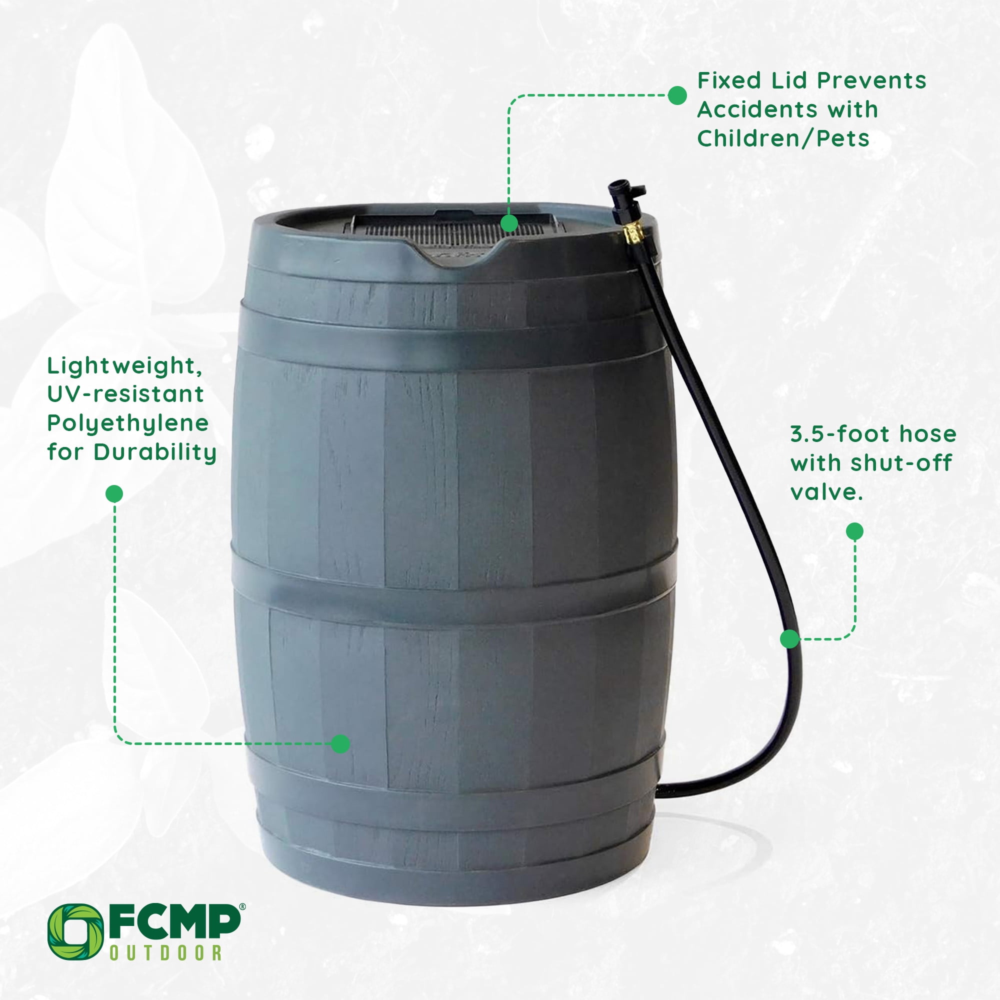 FCMP Outdoor RC45 45 Gal Outdoor Rain Water Catcher Barrel Container, Grey