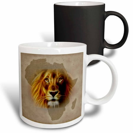 

3dRose King of the Jungle Lion and Africa Map art original Magic Transforming Mug 11oz
