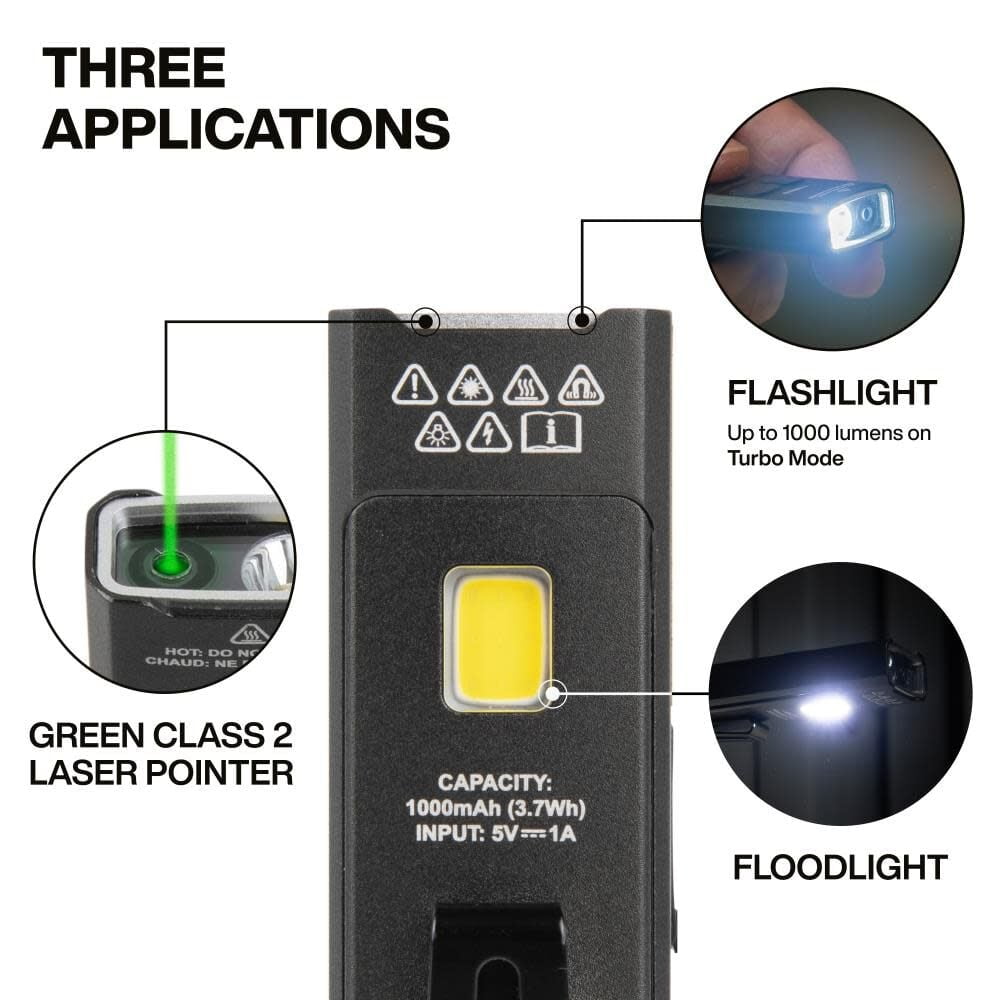Klein Tools Rechargeable Slim-Profile LED Pocket Flashlight with Laser