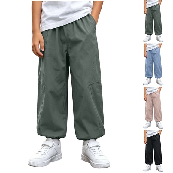 Nilvkv Boys Lightweight Pants, Boys Pants, Solid Color Cuffed Joggers with Elastic Waist and Side Pockets, ready for Outdoor Sports and Summer Green 3-4 Years