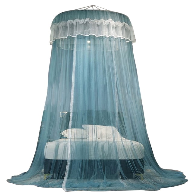 Maplenight Elegant Lace Princess Dome Bed Canopy - Mosquito Net for Indoor & Outdoor Use, Fits Multiple Bed Sizes Blue