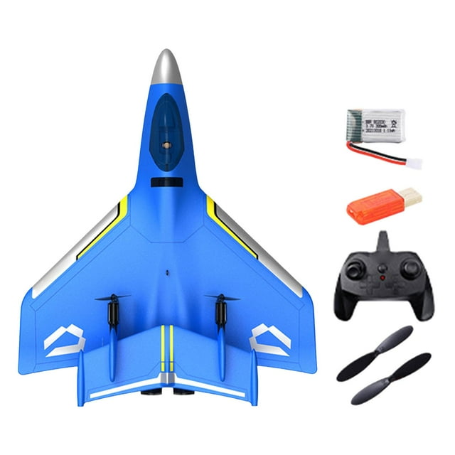 Avión RC Planeador RC, anticolisión 2.4GHz Fácil de controlar, Jet portátil Azul