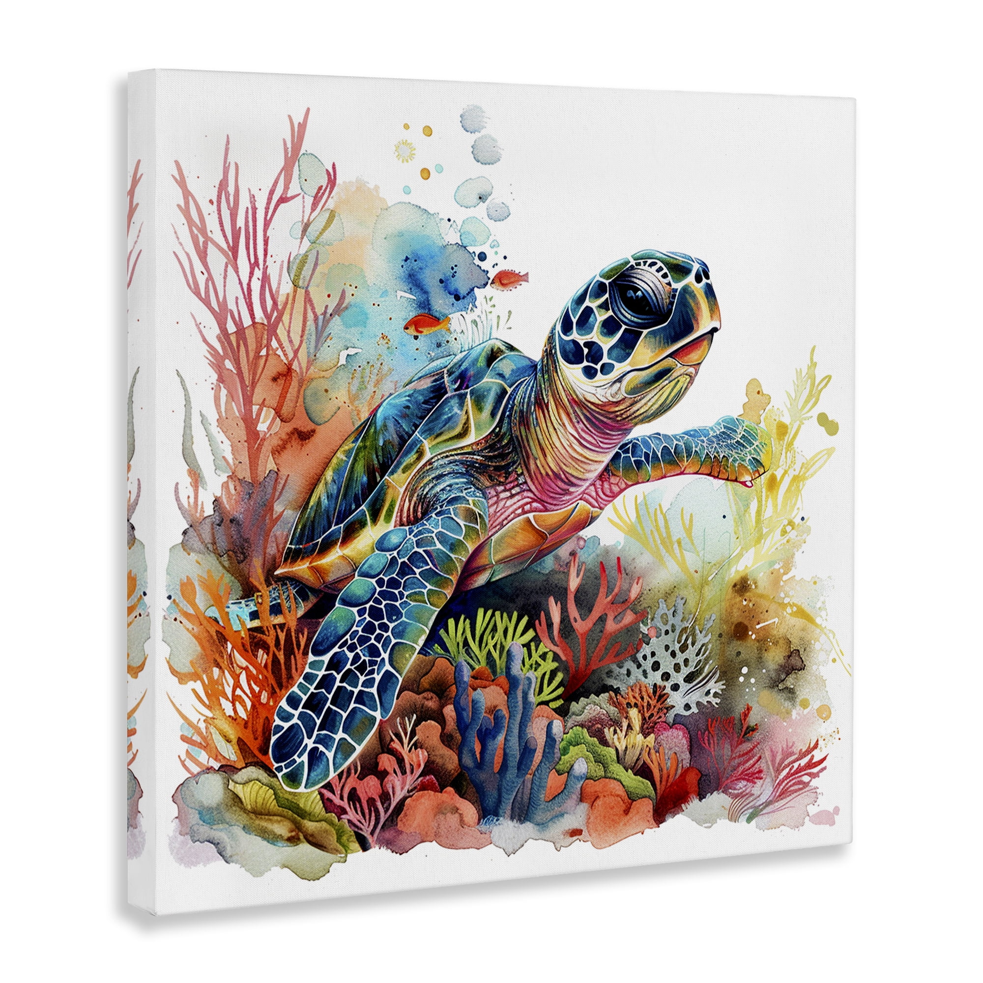Stupell Industries Swimming Turtle Undersea Animals Painting Wrapped Canvas Art Print Wall Art, 30 x 30