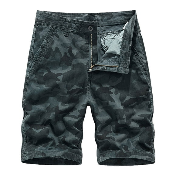fartey Camo Shorts for Men Trendy Slim Fitted Zipper Button Cargo Shorts With Pockets Straight Leg Shorts Lounge Outdoor Fishing Mountain Training Shorts