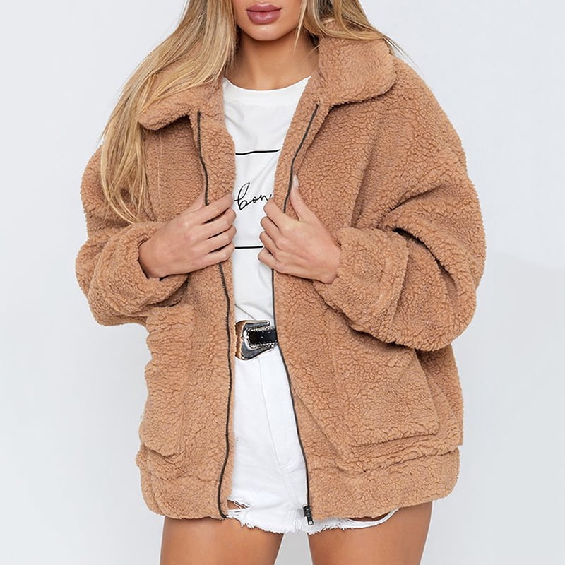 Women Faux Fur Solid Jacket Fluffy 